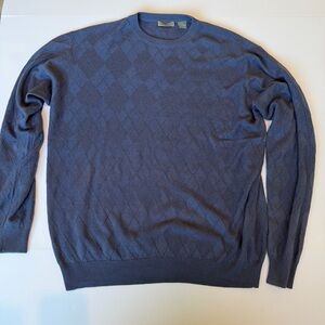 CH Classics Men’s Large Blue Diamond Knit Crewneck Sweater 85% Silk 15% Cashmere
